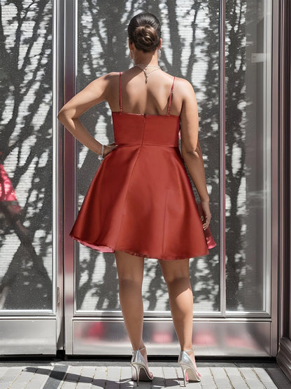 Chic Plus Size A-Line Square Neck Short Sage Satin Homecoming Dress
