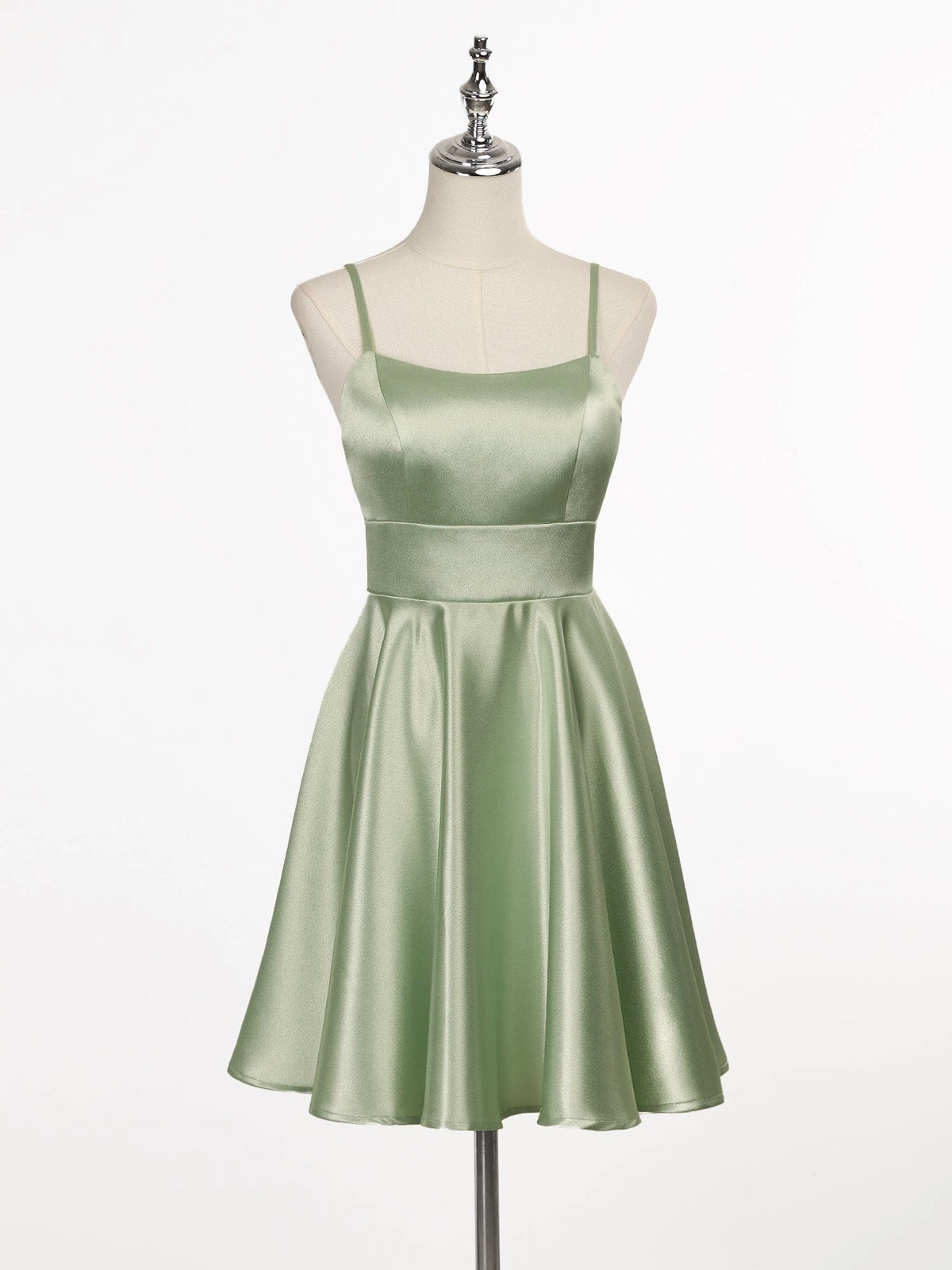 Chic Plus Size A-Line Square Neck Short Sage Satin Homecoming Dress