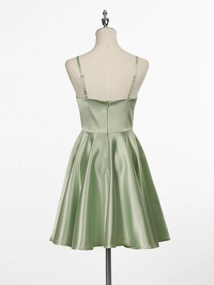 Chic Plus Size A-Line Square Neck Short Sage Satin Homecoming Dress