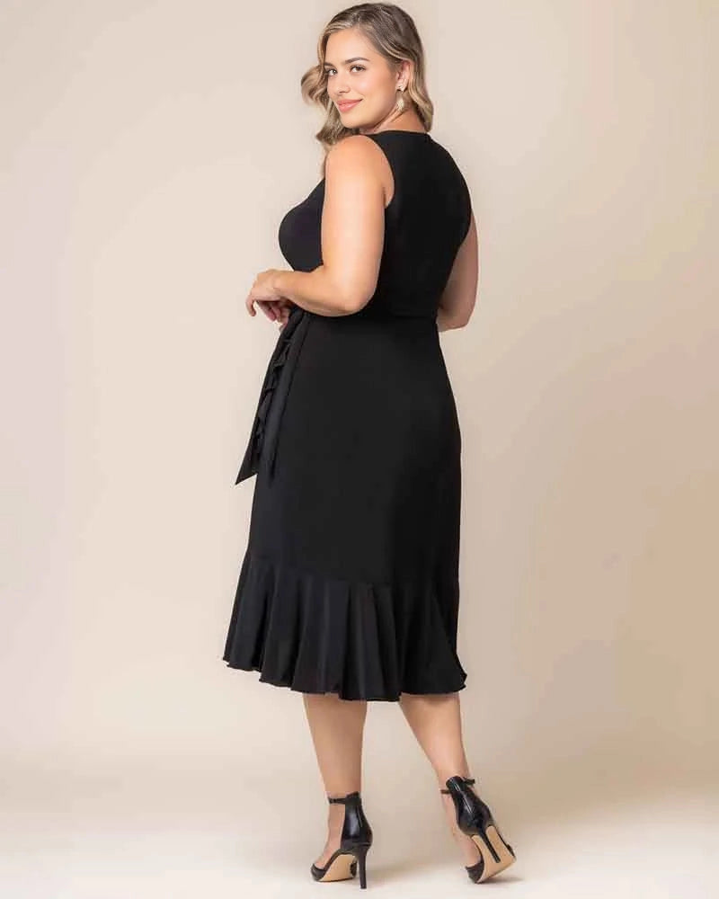 Elegant Sheath V-Neck Sleeveless Closed Back Ruffle Plus Size Wedding Guest Dress