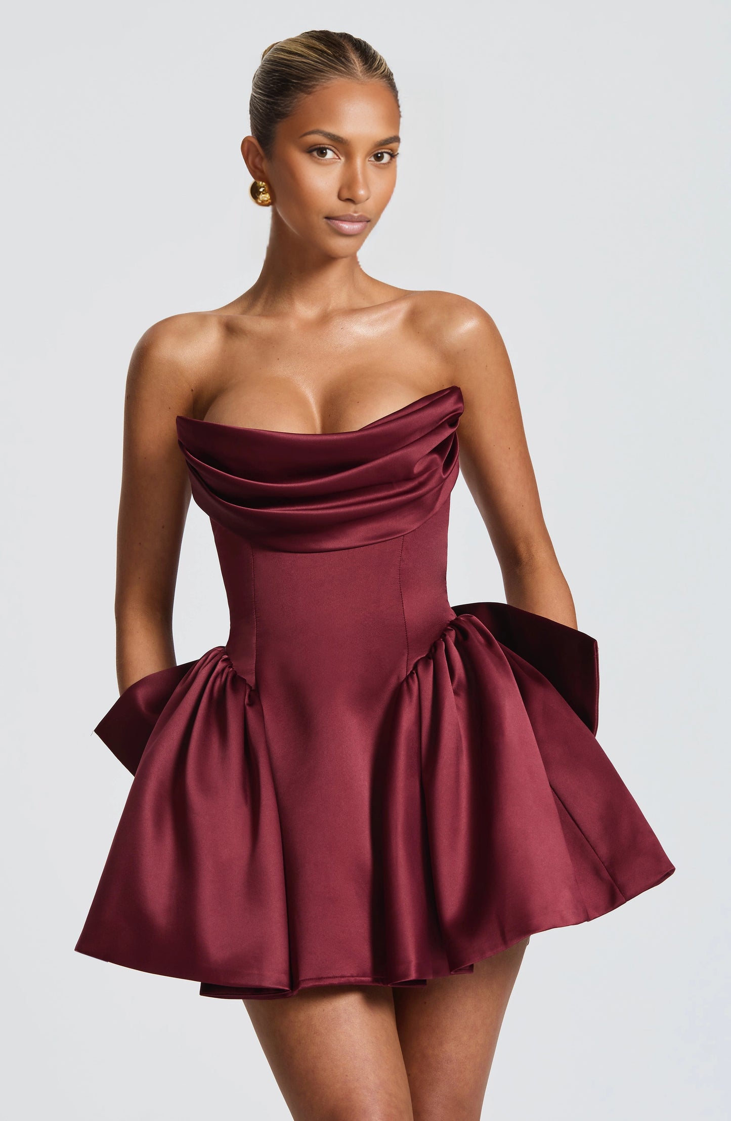 Satin A Line Strapless Sleeveless Lace Up Back Mini hocming dress