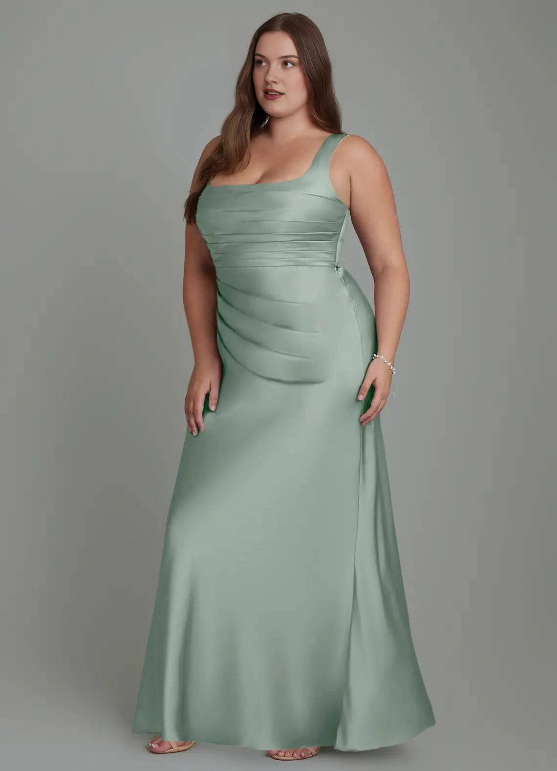 Elegant Mermaid Square-Neck Sleeveless Lace-Up-Back Floor-Length Plus Size Bridesmaid Dress