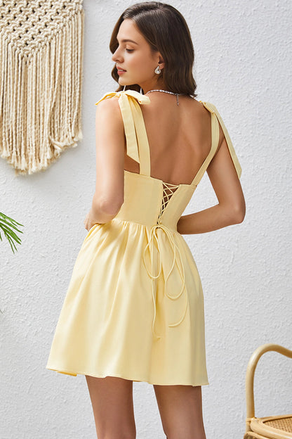 Roselle Dress light yellow party dress corset lace up back flared mini homecoming dress rear view