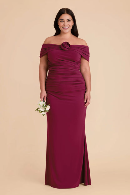 Elegant Off‑the‑Shoulder Ruched Mermaid Twist‑Back Maxi Plus Size Bridesmaid Dress
