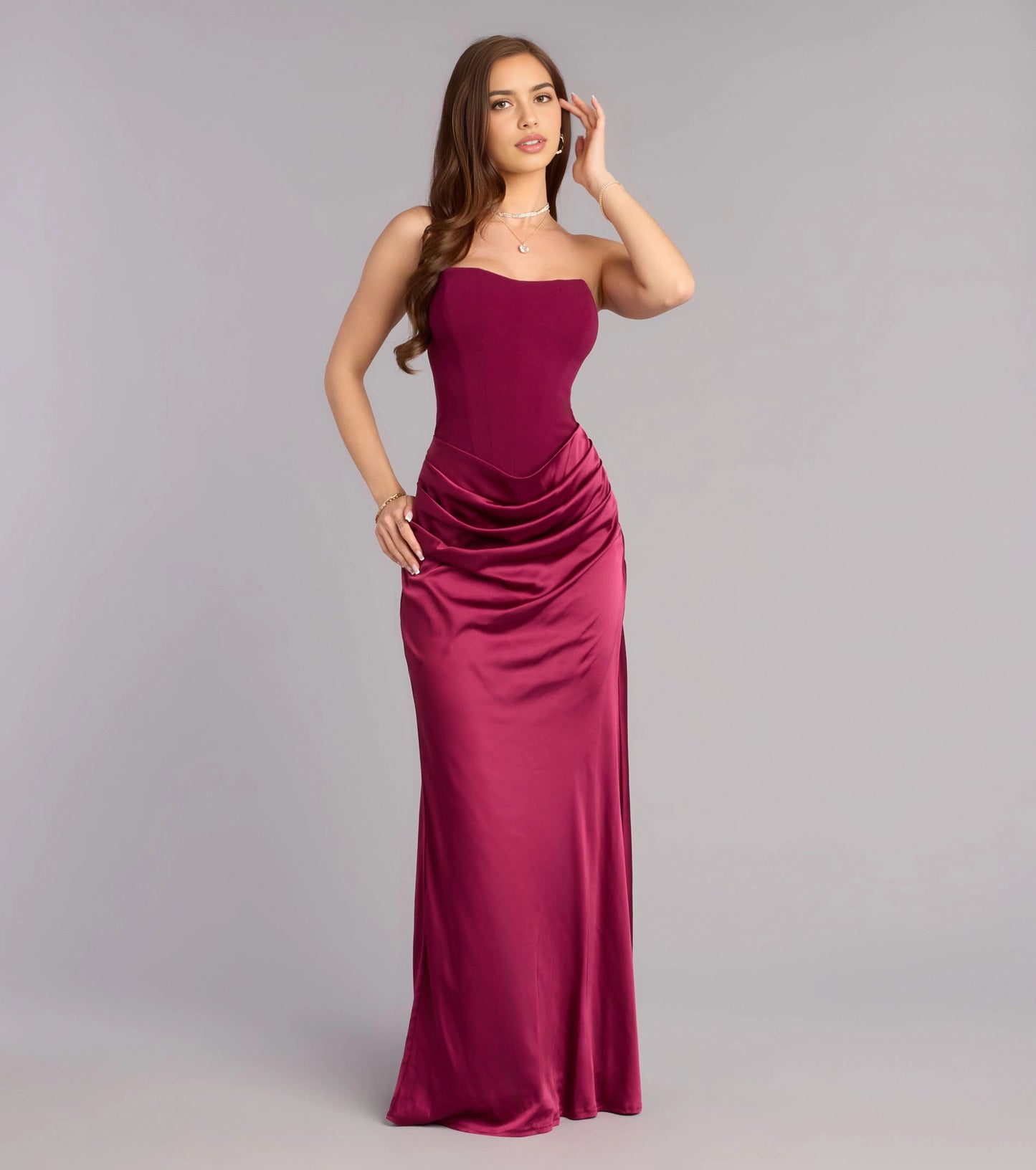 Navy Mermaid Strapless Sleeveless Open Back Floor-Length Prom  Dress