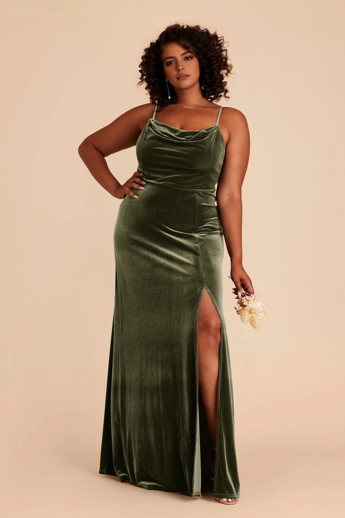 Luxury Mermaid Cowl Neck Spaghetti Strap Zipper Back Floor Length Plus Size Wedding Guest Dress