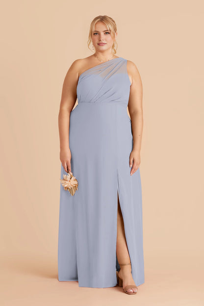 Flowy Chiffon A‑Line One‑Shoulder Sleeveless Mesh Back Slit Maxi Plus Size Bridesmaid Dress