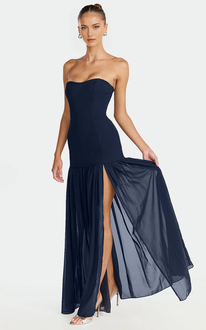 Strapless Chiffon Split Skirt Bodycon Plus Size Wedding Guest Dress