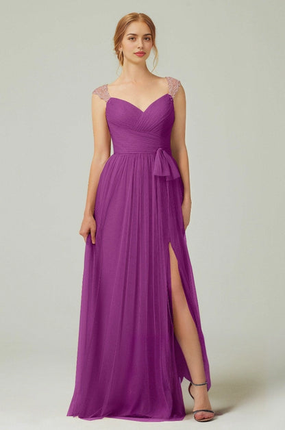 Plus Size Romantic A-Line Sweetheart Sleeveless Illusion Back Long Beaded Bridesmaid Dress