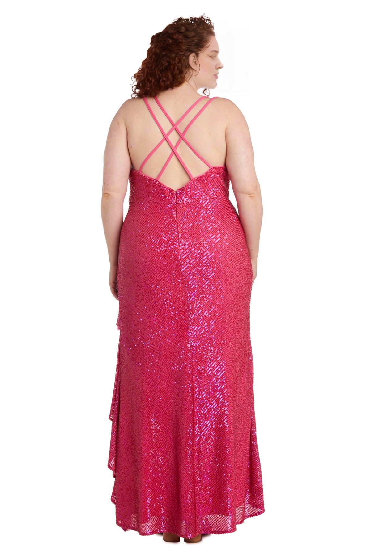 Chic Plus Size Sheath V-Neck Crisscross Long Sequin Evening Dress