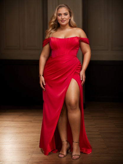 Elegant Mermaid Strapless Sleeveless Lace‑Up‑Back Floor‑Length Plus Size Wedding Guest Dress