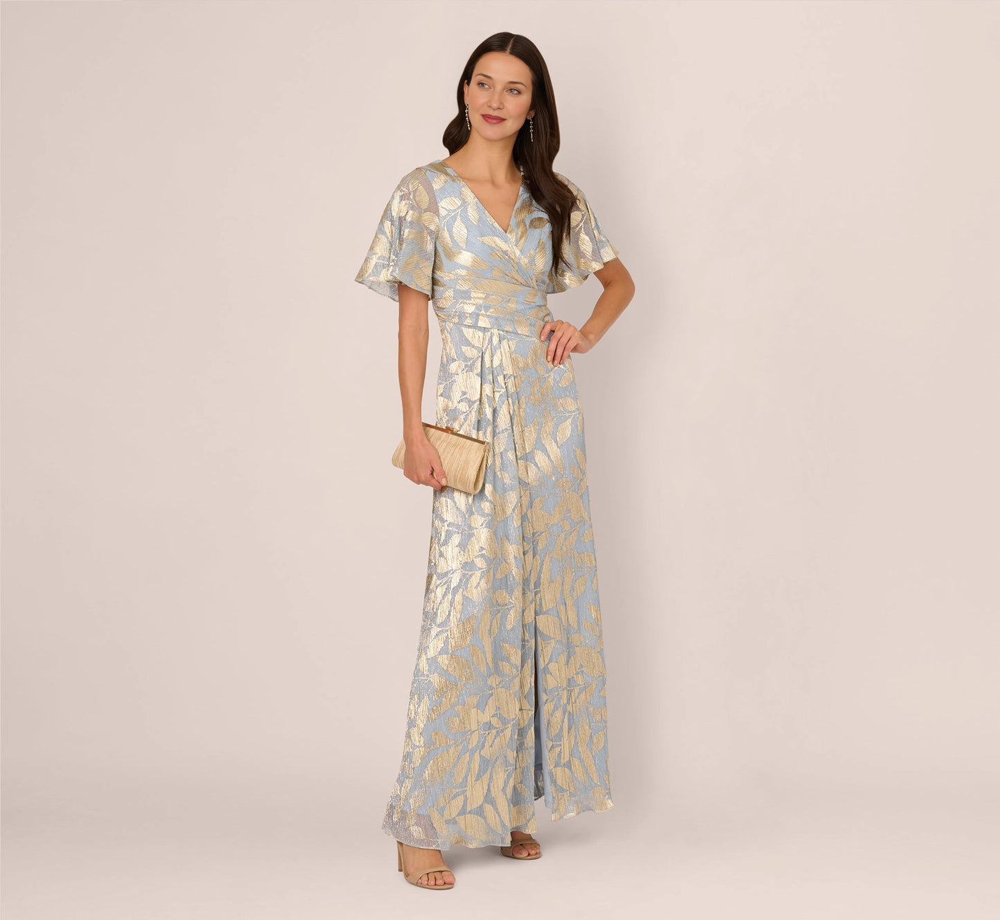 Luxurious A-Line V-Neck Flutter-Sleeve Closed-Back Floor-Length Mother of the Bride Dresses
