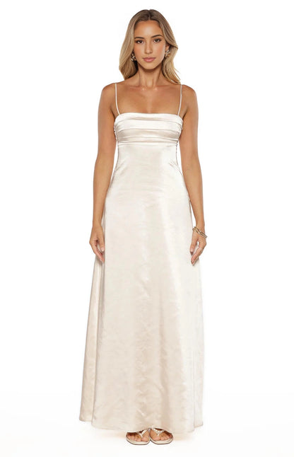 Ivory A-Line Square Neck Spaghetti Smocked Back Long Prom Dress