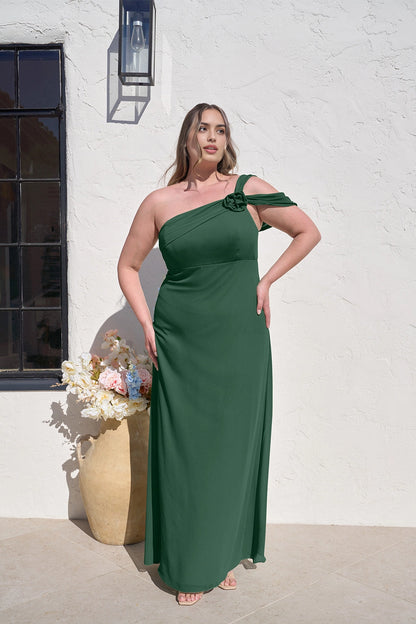 Elegant Sheath One Shoulder Floral Detail Zipper Back Plus Size Maxi Bridesmaid Dress