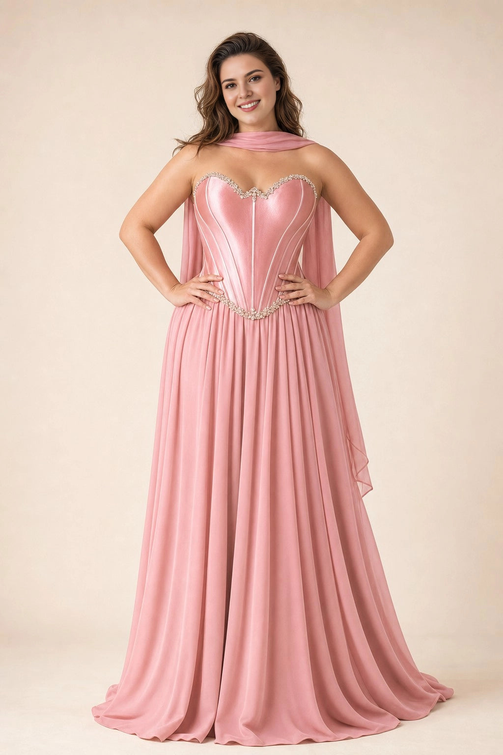 A-Line Strapless Corset Lace Up Back Chiffon Plus Size Bridesmaid Dress