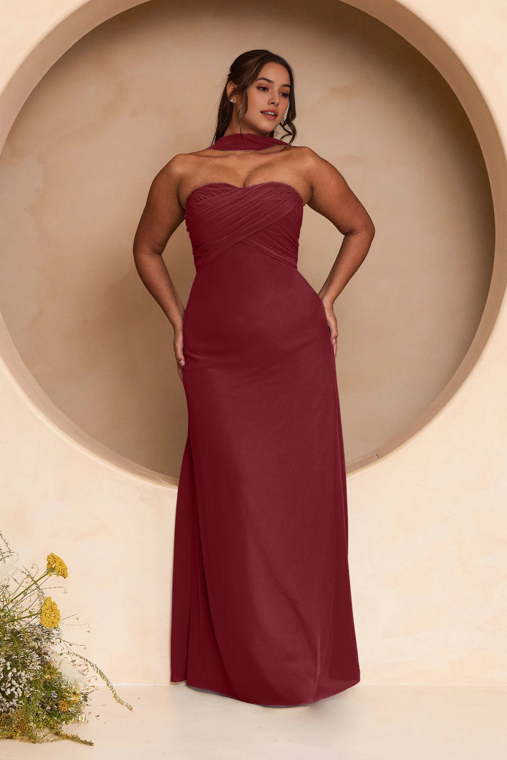 Elegant Sheath Sweetheart Strapless Open Back Floor Length Plus Size Bridesmaid Dress
