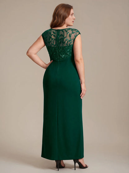 back view roselledress plus size sheath wedding guest dress sheer leaf sequin mesh back invisible zipper solid forest green long formal dress