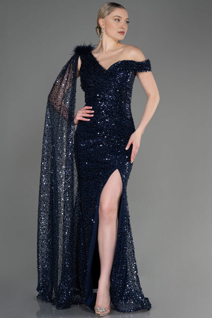 Glamorous Plus Size Mermaid Asymmetric Sequin Sleeve Zipper Back Long Evening Dress