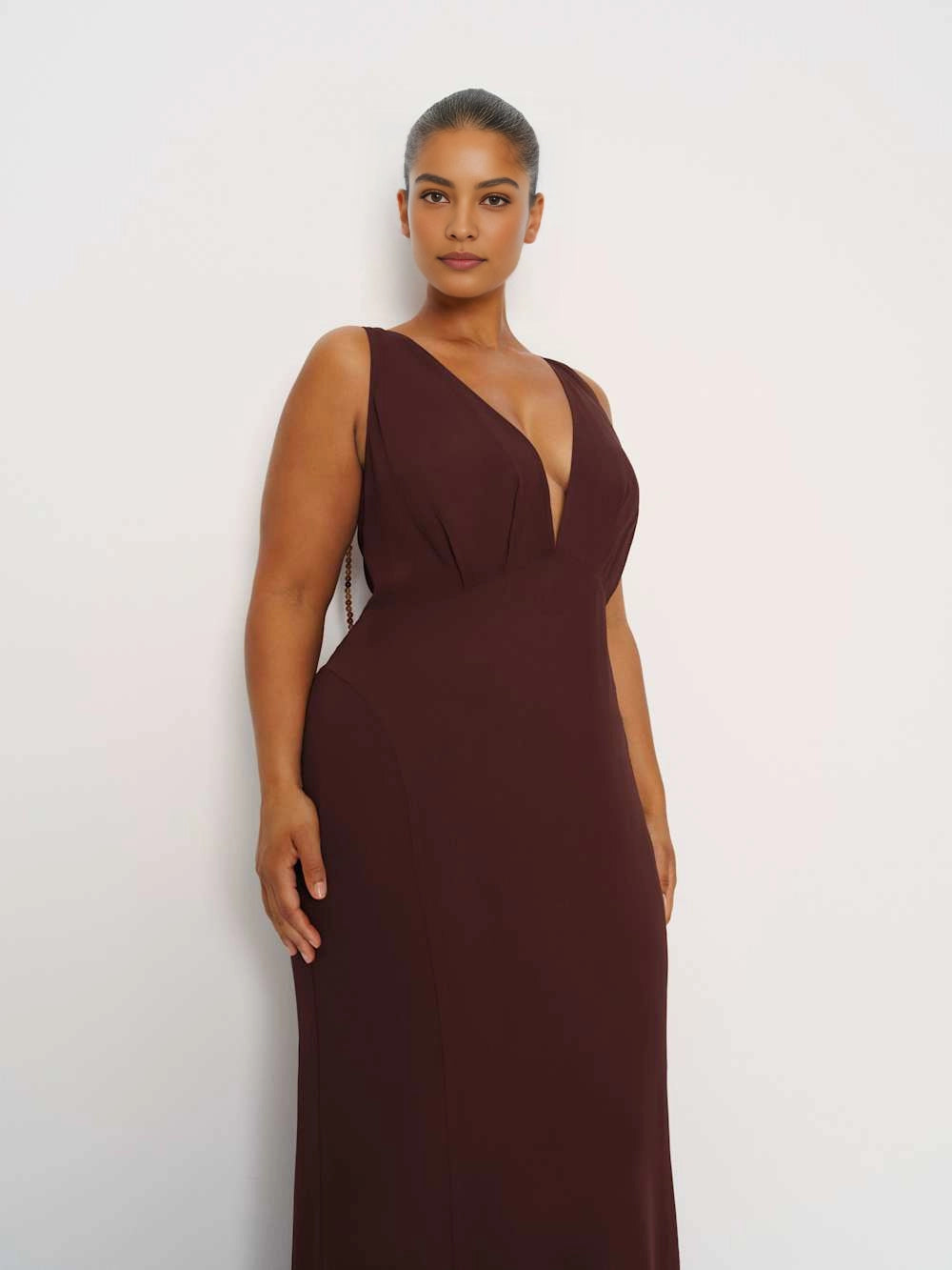 Roselledress Deep‑V Chain‑Back Sleeveless Mermaid Maxi Plus Size Wedding Guest Dress