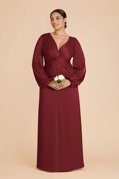 Elegant Plus Size A-Line V-Neck Bishop Sleeve Zipper Back Maxi Bridesmaid Dress