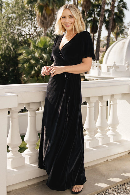 Soft A‑line V‑Neck Flutter Sleeve Closed‑Back Maxi Mother Of Bride Dress