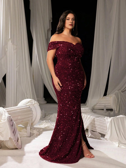 Glamorous Mermaid Sweetheart Off Shoulder Short Sleeve Zipper Back Sequin Prom Dress