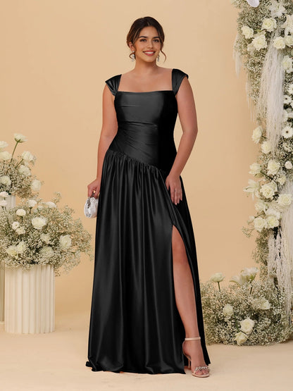 Roselledress Luxury A-Line Square Neck Convertible Sleeve Zipper Back Floor Length Plus Size Mother Of The Bride Dress
