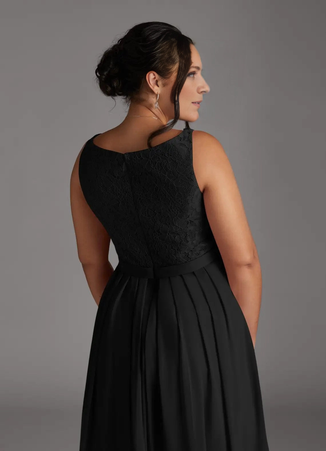 Elegant Plus Size A-Line Square-Neck Lace-Sleeve Scoop-Back Maxi Mother of Bride Dress