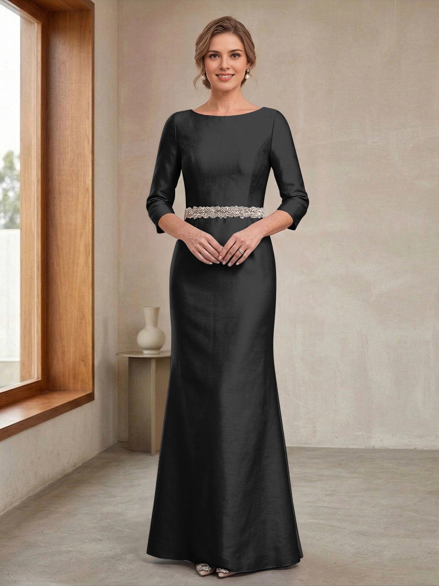 Satin Mermaid Bateau-Neck 3/4-Sleeve Zip-Back Floor-Length plus size Mother Of Bride Dress