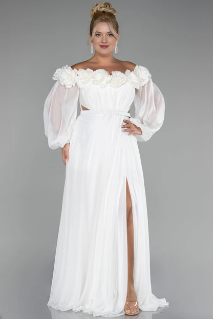 Elegant A-Line Square-Neck Sheer-Sleeve Zipper-Back Floor-Length Plus Size Wedding Guest Dress
