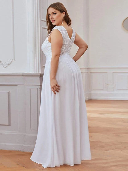 Romantic A-Line Round Cap Sleeve V-Back Sash Waist Floor-Length Plus Size Bridesmaid Dress