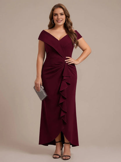RoselledressTeal Green Plus Size Elegant Off‑Shoulder Ruffle Sleeve Mermaid Maxi Mother of the Bride Dress