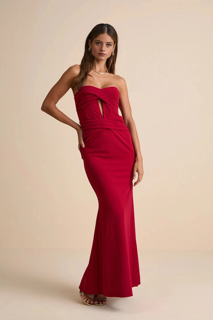 Sleek Mermaid Strapless Cutout Zip Back Maxi Prom Dress