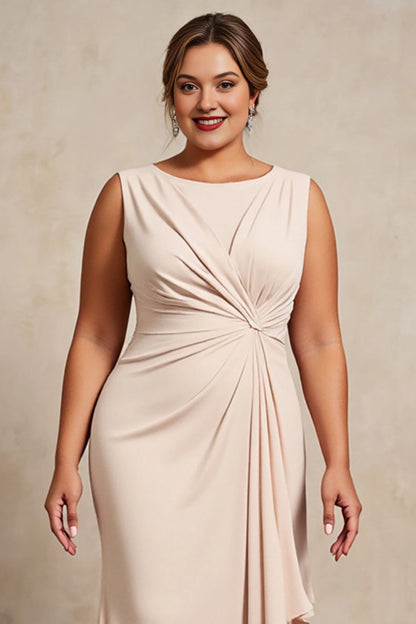 Champagne Mermaid Bateau Sleeveless Keyhole Floor-Length Plus Size Wedding Guest Dress