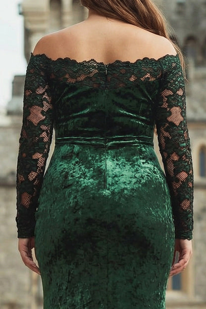 Elegant Mermaid Off-Shoulder Long-Sleeve Floor-Length Plus Size Wedding Guest Dress