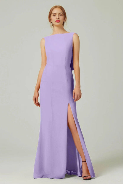 Plus Size Elegant Sheath Bateau Sleeveless Cowl Back Floor Length Bridesmaid Dress