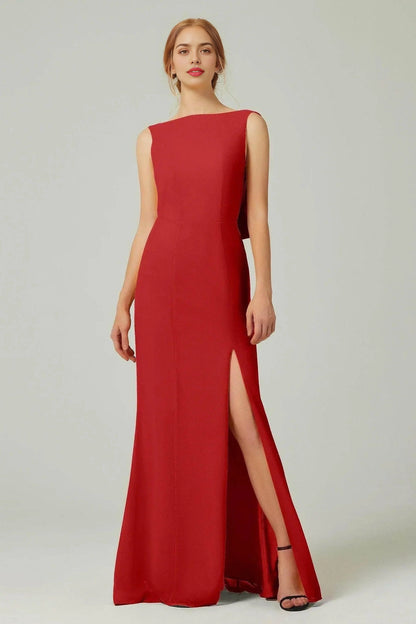 Plus Size Elegant Sheath Bateau Sleeveless Cowl Back Floor Length Bridesmaid Dress