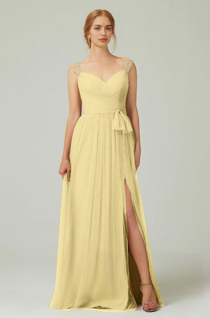 Plus Size Romantic A-Line Sweetheart Sleeveless Illusion Back Long Beaded Bridesmaid Dress