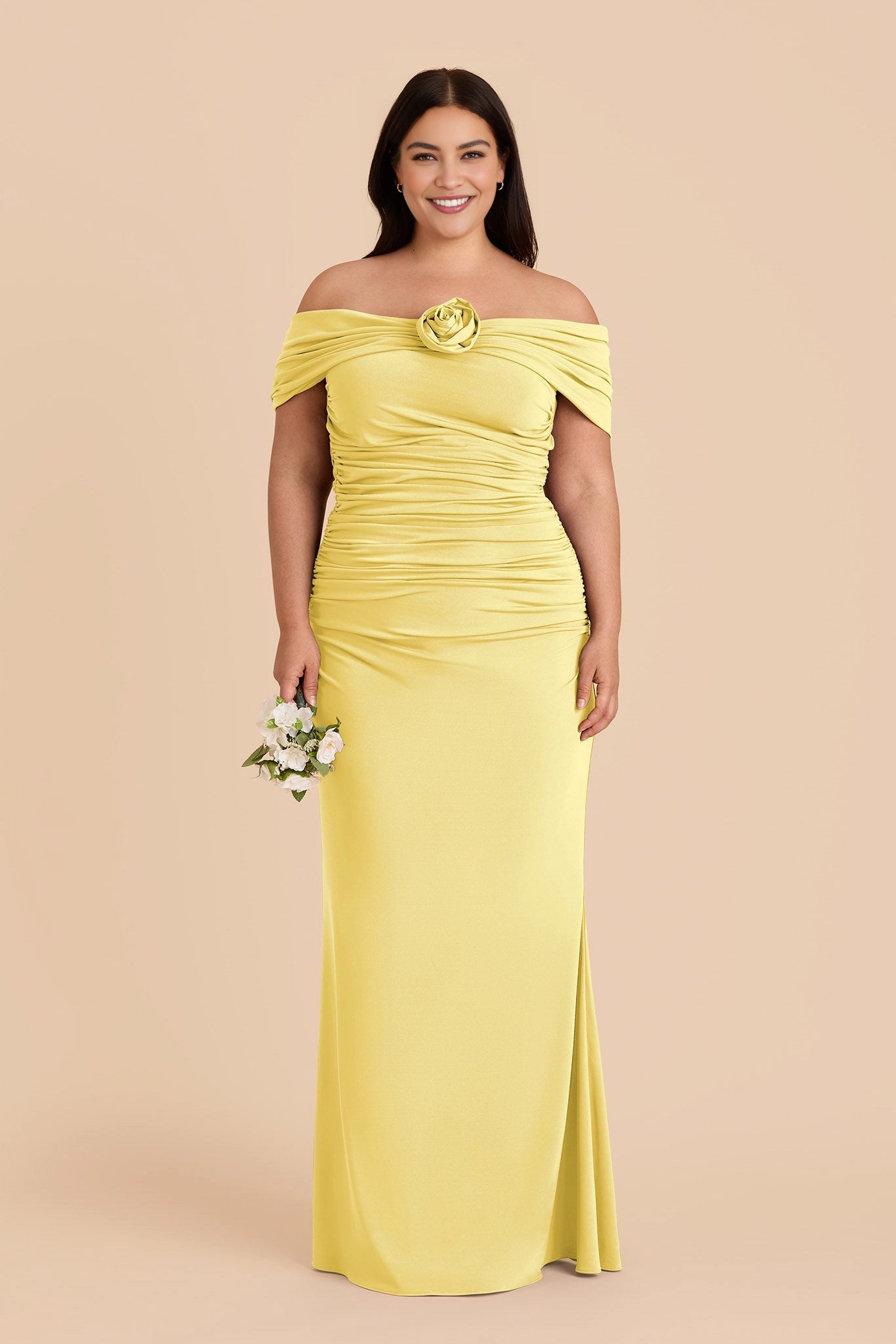 Elegant Off‑the‑Shoulder Ruched Mermaid Twist‑Back Maxi Plus Size Bridesmaid Dress