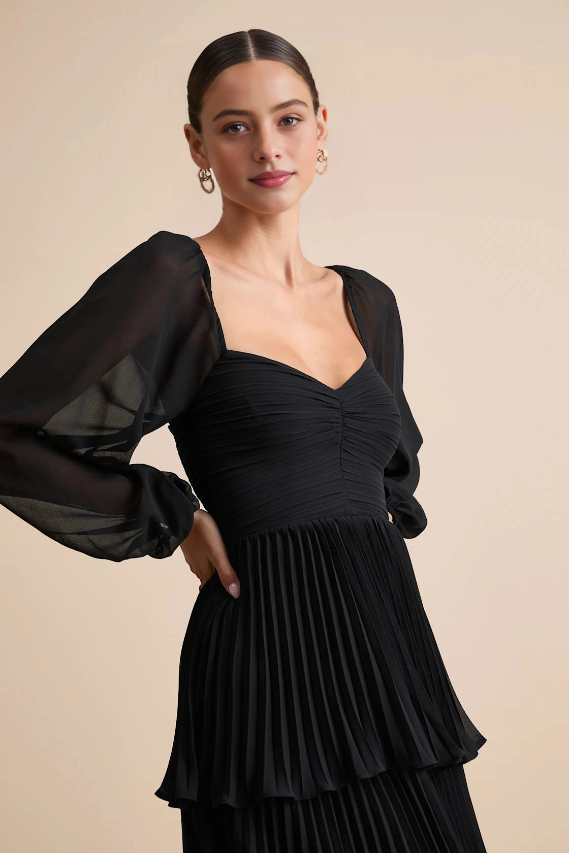 Plum A-Line Sweetheart Long Sleeve Plain Back Long Prom Dress