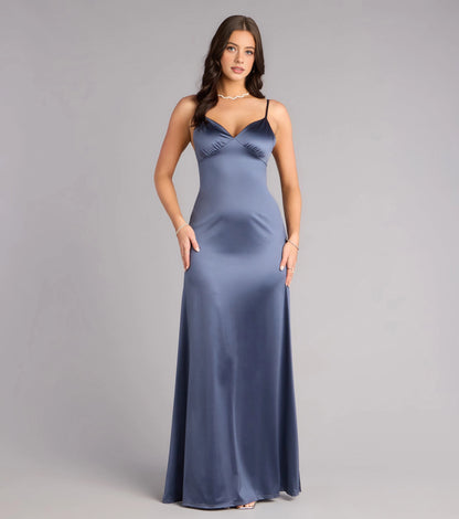 Light Blue Mermaid Deep V Spaghetti V Back Long Prom Dress
