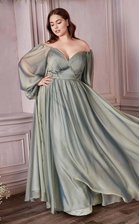 Roselledress sage green plus size chiffon bridesmaid dress two way off shoulder puffy sleeve flowy maxi dress