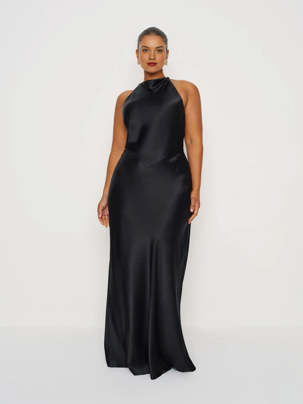 Roselledress Halter‑Neck Fringe‑Back Satin Mermaid Maxi Plus Size Wedding Guest Dress