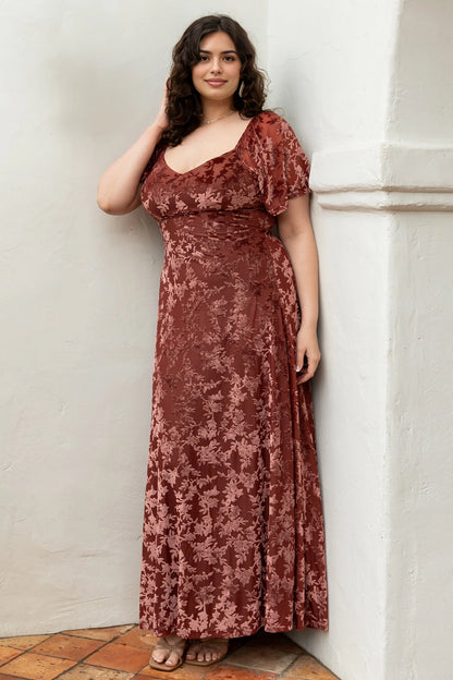 Plus Size Elegant A‑Line Sweetheart Short‑Sleeve Smocked‑Back Floor‑Length Mother Of The Bride Dress