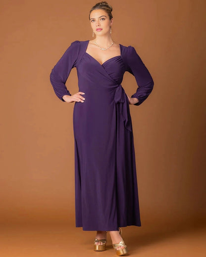 Roselledress Long‑Sleeve Wrap Maxi Plus Size Wedding Guest Dress