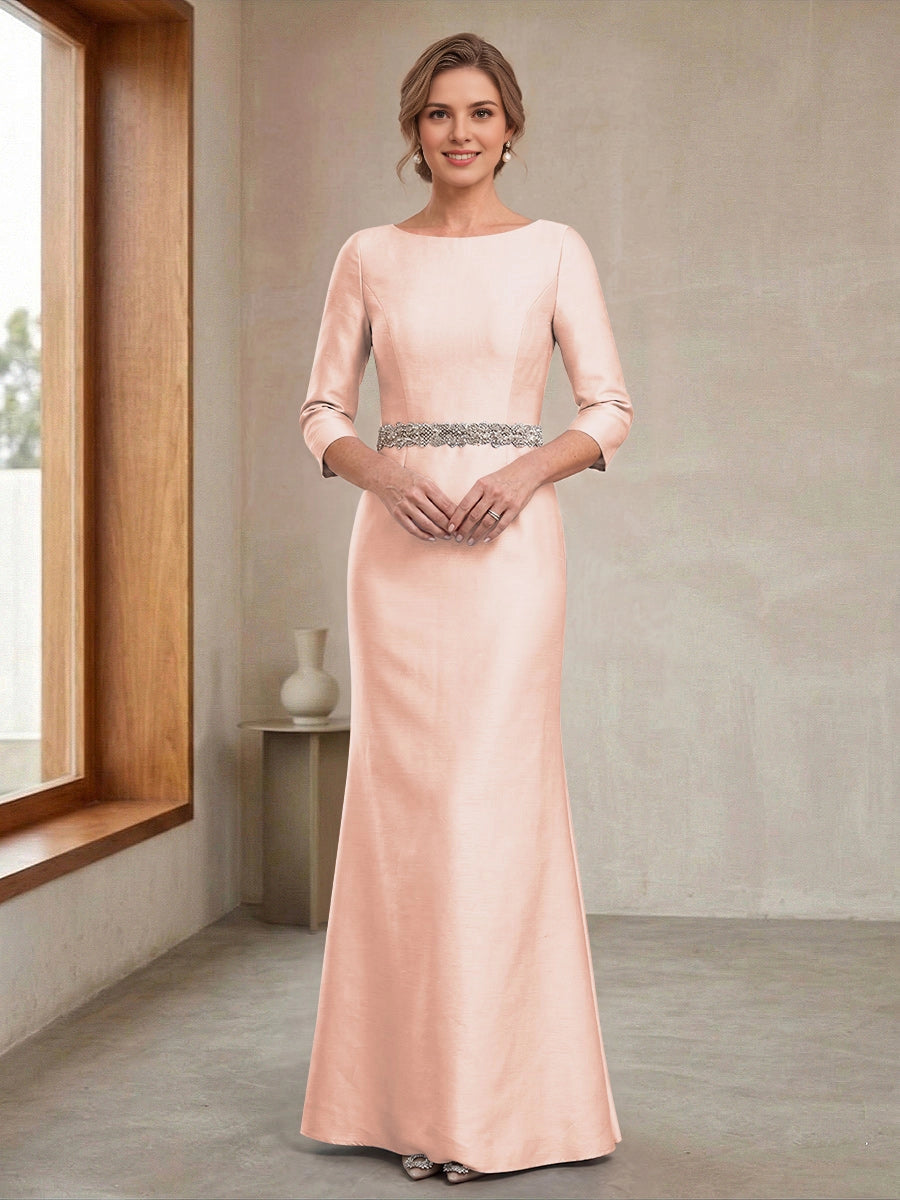 Satin Mermaid Bateau-Neck 3/4-Sleeve Zip-Back Floor-Length plus size Mother Of Bride Dress