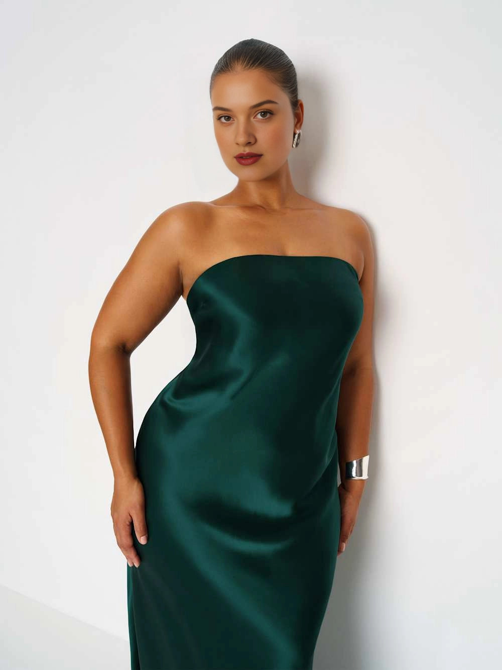 Roselledress Detachable Choker Halter Strapless Satin Mermaid Maxi Plus Size Wedding Guest Dress