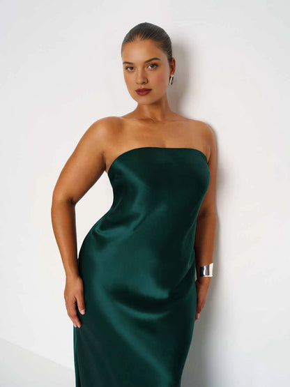 Roselledress Detachable Choker Halter Strapless Satin Mermaid Maxi Plus Size Wedding Guest Dress