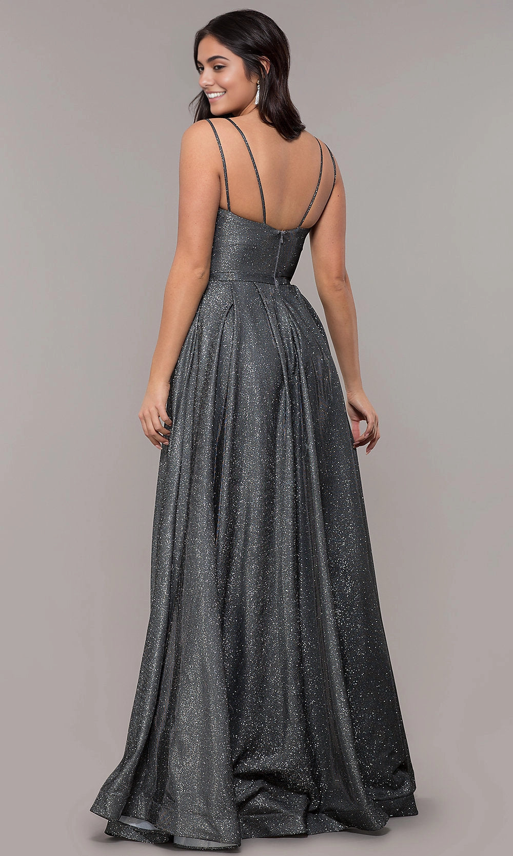 Glitter A Line Sweetheart Spaghetti Strap Zip Back Maxi Prom Dress