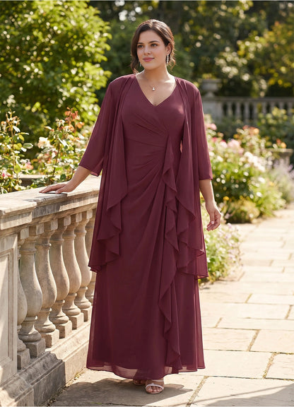 roselledress curvy burgundy two piece chiffon dress with matching jacket garden wedding long gown